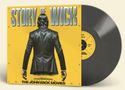 "Story of Wick" und "The John Wick Movies" vor gelbem Hintergrund mit Figur von hinten, Vinyl-Schallplatte rechts., LP