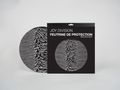 „JOY DIVISION FEUTRINE DE PROTECTION RECORD MAT.“ Schwarzer Hintergrund mit weißen Linien in Wellenform.