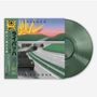Laibach "Die Kanone" in schwarzem Text, grünes Vinyl. Illustration: Panzer auf Autobahn vor Sonnenaufgang, Berge im Hintergrund.