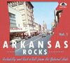 "ARKANSAS ROCKS Vol. 1", Rockabilly und Rock'n'Roll. Stadtstraße mit alten Autos, Gebäuden, Blass und Woolworth Co.