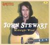 "Legendary RSO Recordings", "John Stewart", "Midnight Wind". Ein Mann hält eine Gitarre vor einem gelben Hintergrund.