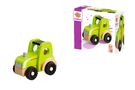 Text "Eichhorn" und "MACHINE" auf Verpackung; Logo mit lila Eichhörnchen. Grüner Holztraktor in Karton.