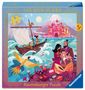"Tales Around the World", "64", "5+", "Ravensburger Puzzle". Illustration: Boot, Burg, Familie, bunte Landschaft., Spiele