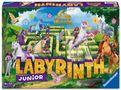 "Labyrinth Junior" in goldener Schrift, "Unicorn Academy" darüber. Ein Gartenlabyrinth mit Einhörnern und Kindern.