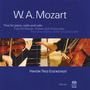 Titel: W. A. Mozart - Trios für Klavier, Violine und Cello. Musiker spielen Streichinstrumente. Logo im unteren Bereich.