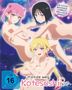 Dieses Vorab-Cover zeigt drei Anime-Figuren im Weltall mit Text: "Die Ecchi-Massage-Comedy inklusive Manga!", Blu-ray Disc
