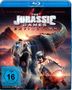 "The Jurassic Games: Extinction", FSK 16. Illustration zeigt Dinosaurier und eine person mit Helm und Waffe in actiongeladener Szene.