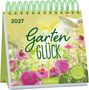 2027 Garten Glück. Illustration eines Kalenders mit rosa Blumen und einer Gießkanne. Enthält 53 Postkarten.
