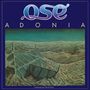 Logo QSE, Text "ADONIA". Illustration mit surrealer Landschaft, zeigt gestrandete Schiffe auf welligem, sandigem Boden., LP