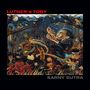 "LUTHER & TOBY" oben in Rot, "KARNY SUTRA" unten in Grau. Buntes, surreales Gemälde mit Figuren und Tieren in einem Wald.