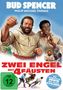 Oben „Bud Spencer, Philip Michael Thomas.“ Darunter „Zwei Engel mit 4 Fäusten.“ Illustration von zwei lachenden Männern in Mönchskutten., 6 DVDs