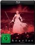 Text: "FSK ab 12 freigegeben", "Scarlet", "Vorläufiges Cover". 

Eine Illustration zeigt eine Figur in einem weißen Kleid mit Schwert.