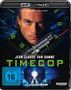 "4K ULTRA HD", "Jean-Claude Van Damme", "TIMECOP", "FSK ab 16 freigegeben". Gesicht mit Waffe, Uhrzeitanzeige im Hintergrund., 1 Ultra HD Blu-ray und 1 Blu-ray Disc