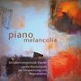 Text: "piano melancolía. Entspannungsmusik Klavier – sanfte Klaviermusik zur Entspannung und Regeneration." Abstrakte Malerei mit warmen Farben.