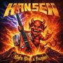 Text: "HANSEN" oben, "Born With a Hammer" unten. Illustration: Ein fröhlicher Teufel mit Gitarre vor feuriger Kulisse., CD