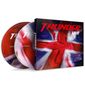 "THUNDER LIVE" in roter Schrift auf CD-Hülle; britische Flagge als Hintergrundmuster. Dynamisches Design., 2 CDs