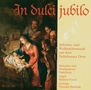 "In dulci jubilo" in Rot, daneben Beschreibung eines Weihnachtskonzerts. Links Darstellung der Geburt Christi., CD