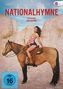 Nationalhymne. Ein Film von Luke Gilford. Frau in Badeanzug mit USA-Muster auf Pferd in Felsenlandschaft. Logo „OUT collection“.