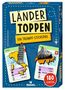 Text: "Länder Toppen", "Ein Trumpf-Stichspiel", "180 Karten". Zwei Karten mit Landkarten und Sehenswürdigkeiten.