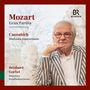 "Mozart Gran Partita Orchesterfassung. Cannabich Sinfonia concertante. Reinhard Goebel. Münchner Rundfunkorchester." Porträt eines Mannes in gestreiftem Sakko, umgeben von Büsten., CD