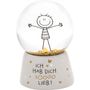 "ICh HAB DICH SOOOO LIEB!" steht auf einer Kugel mit einer Strichfigur im Inneren, umgeben von goldenen Glitzerpartikeln., Diverse