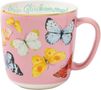"Mein Glücksmoment" innen. Rosa Tasse mit bunten Schmetterlingen verziert., Diverse