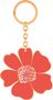 Goldener Schlüsselanhänger mit roter Blume. Die Blume hat große Blütenblätter und ein detailliertes Zentrum., Diverse