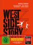 "West Side Story" in großer Schrift auf rotem Hintergrund, darüber Namen von Schauspielern, darunter Oscar-Auszeichnungen erwähnt.