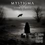 „MYSTIGMA“ und „GLOOM TOWN RADIO“. Ein Kind mit Koffer auf einem dunklen Weg, ein Vogel fliegt, kahle Bäume., CD
