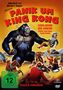Ein Comic-Gorilla hält einen Mann, Cowboys auf Pferden um ihn herum. Texte: "Panik um King Kong", Cast, FSK 12., DVD