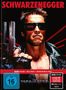 "Schwarzenegger" oben, "FSK ab 16", "The Terminator" unten. Ein Mann mit Sonnenbrille und Lederjacke hält eine Waffe., 1 Ultra HD Blu-ray und 2 Blu-ray Discs
