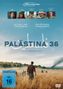 „Palästina 36“, ein Film von Annemarie Jacir. Bilder von Schauspielern. Landschaft mit rauchendem Hintergrund und Personen im Feld.