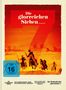 "Die glorreichen Sieben", FSK ab 16, Reiter in Westernstil, roter Hintergrund.