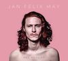 Text: "JAN FELIX MAY" oben, "RED MESSIAH" unten. Ein Mann mit langen, roten Haaren vor einem rosa Hintergrund., LP