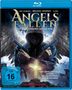 Text: "Angels Fallen" - Ein Engel mit Flügeln und Waffen, leuchtendes Kreuz im Hintergrund.