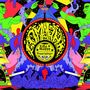 Label „Go Mahhh Doppelgänger“, bunte, psychedelische Illustration mit Figuren, Händen und surrealen Elementen., CD