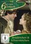 "6 auf einen Streich: Brüderchen & Schwesterchen" steht über einem Paar in historischer Kleidung mit einem Baby.