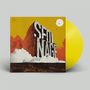 Der Text "STEREO 2025 SEO NAGE" in einer Illustration; gelbe Vinyl-Schallplatte, orange Wolken, gelber Himmel., LP