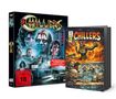 "Chillers" ist groß auf DVD-Hülle und Comic-Cover. Gruselige Gesichter und Szenen. FSK 18 Hinweis auf rotem Sticker., DVD