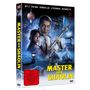 DVD-Cover: "MASTER DER SHAOLIN". Warnung: "Nicht freigegeben unter 18 Jahren". Kampfszene und mystische Figuren., DVD