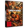 "Lager der Gewalt" steht groß. Darunter ein Mann in Ketten, Bewacher mit Waffen und ein bedrohliches Lager., DVD