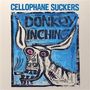 Text: "CELLOPHANE SUCKERS" oben, "DONKEY INCHING" in der Mitte. Illustration: Abstrakter Esel, lebhafte Farben., LP