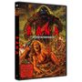 "RANA: HÜTER DES BLUTIGEN SCHATZES". Illustration: Monster hinter panischen Menschen im Wasser. Textbox: „Nicht freigegeben unter 18 Jahren“., DVD