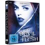 "DEVIL IN THE FLESH", "FSK ab 16 freigegeben". Illustration einer Frau mit blassem Gesicht, dahinter ein Gebäude., Blu-ray Disc