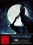 Texte: "UNDERWORLD", "Limitieres Mediabook", "FSK ab 18", "4K Ultra HD", "32-seitiges Booklet". 

Illustration: Dunkle Gestalt vor Vollmond., 1 Ultra HD Blu-ray und 2 Blu-ray Discs
