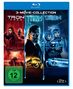 3-Movie-Collection: Tron Ares, Tron Legacy, Tron. FSK 12. Enthält futuristische Szenen mit Neonlichtern und Motorrädern.