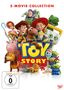 Text: "5-Movie-Collection", "Toy Story", "FSK ab 0 freigegeben". Figuren aus Toy Story lächeln und stehen dicht zusammen., 5 DVDs