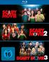 „Scary Movie“, „Scary Movie 2“, „Scary Movie 3“. Lachende Menschen, teils in Kostümen. FSK 16 Logo.