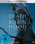 Text: "HE WAS NO HERO", "HUGH JACKMAN", "THE DEATH OF ROBIN HOOD", "AB 18. JUNI IM KINO". Ein älterer Mann mit Bogen und Pfeilen., 1 Ultra HD Blu-ray und 1 Blu-ray Disc