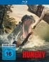 Text: "Vorab-Cover", "FSK ab 16 freigegeben", "HUNGRY". Szene mit aggressivem Nilpferd im Wasser, Menschen in Gefahr., Blu-ray Disc